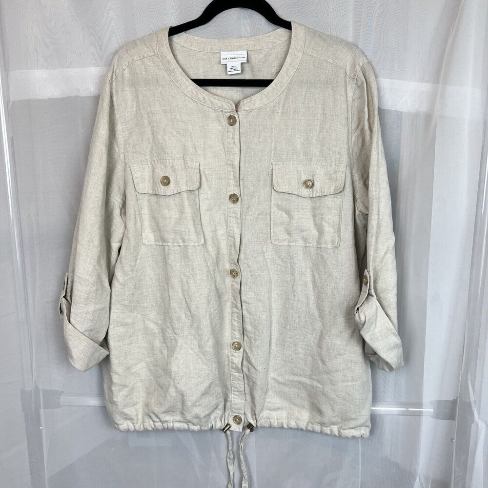 Liz Clairborne linen short sleeve button down XXL safari outdoor farmhouse